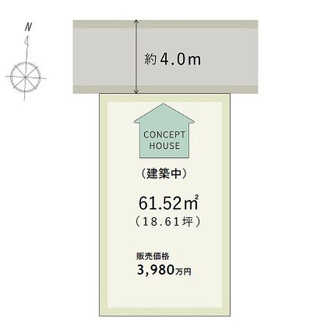 【全体区画図】
平坦地に佇む1区画。　駅前再開発で、ますます便利になっていきそうなエリア。買い物施設や保育園が身近にあり、ファミリー世帯にも嬉しい環境です。