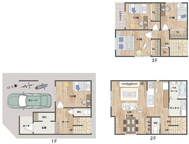 【-】2階に水廻りを集約した、家事動線の良い4LDK。自然光が注ぐ3面採光のLDKが特徴◎リビング収納やSCLなど、高い収納力も魅力です。