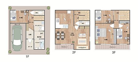 調理動線がスムーズなL字型キッチンを採用。リビングとダイニングを区分けしやすい形状で、メリハリのある暮らしが叶います。《建物面積95.77m2、建物価格2018万円》 