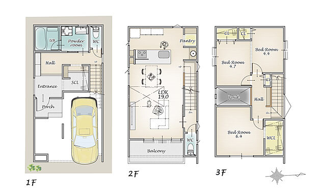 （間取り・2号地「Cafeスタイルの家」)、価格 未定 、3LDK、土地面64.05m2、建物面積120.32m2