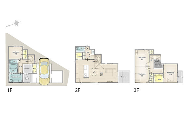 (建物面積115.32m2 4LDK 建物標準価格 2,035万円(税込み)が別途かかります)
21.4畳の広々としたリビングが特徴的なお部屋。全居室に収納を設けているので、衣服や趣味道具までスッキリ収納できます。