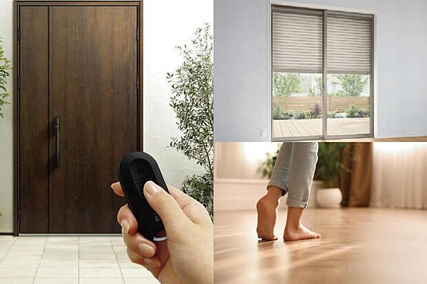 【設備イメージ】乾燥しにくいのもメリットで床全体が均一に暖められる床暖房。玄関ドアや電動シャッターなどは毎日をさりげなく快適にします。