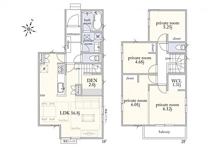 玄関を上がり、直接キッチンへ出入りでき、洗面やバスルームへの負担のない動線設計。またキッチン対面にDENがあることで様子を伺うことも できます。 