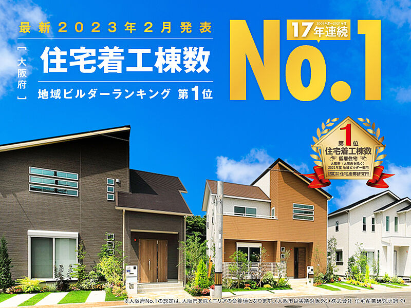 【大阪府住宅着工棟数 17年連続 地域ビルダーランキングNo.1】
1973年の創業より積み上げてきた「実績」と「経験」を活かし、豊かな街並みと良い品質で、安心な住まいをお届けしております。