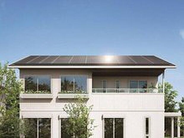 【太陽光発電パネル】生活に必要なエネルギーを自然のエネルギーでまかなう「太陽光発電」。太陽光のエネルギーを直接的に電力に変換するので、運転時に燃料を必要とせず、CO2の排出量を大きく抑えることができます。環境への負荷も少なく、エコでスマートな家計にやさしい暮らしを実現します。
（参考写真）