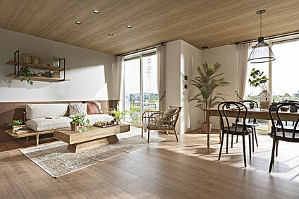 木目調のインテリアカラーが寛ぎを深めるリビング・ダイニング・