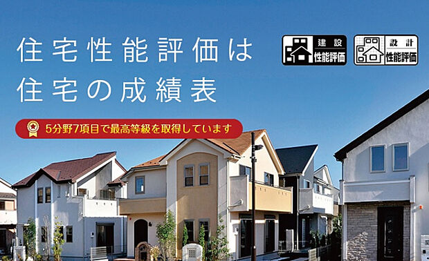 【住宅性能評価書をW取得】　住宅性能評価書とは住宅の成績表です。設計・建設Wで取得しており建物完成前、完成後の評価を第三者機関により審査しております。何よりお客様の安心の為、東栄住宅は妥協しません。