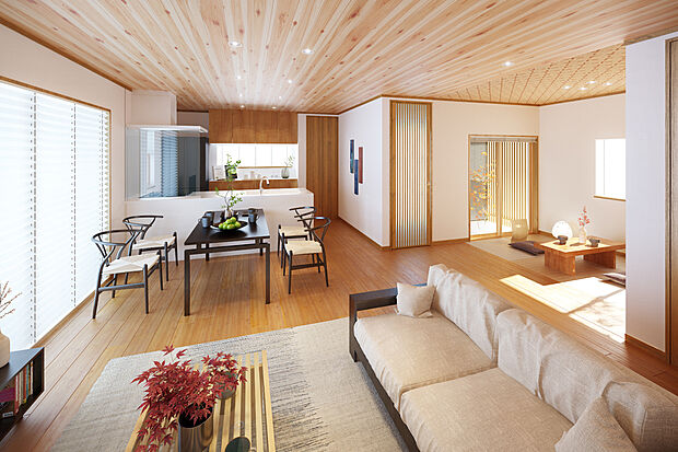 【室内から望める坪庭が日常に潤いと癒しを演出】畳の優しい質感を取り入れた洋和室と室内から望める坪庭が魅力の住まい。日々の暮らしの中で自然を感じられ、落ち着きと癒しを兼ね備えた上質な空間を実現。