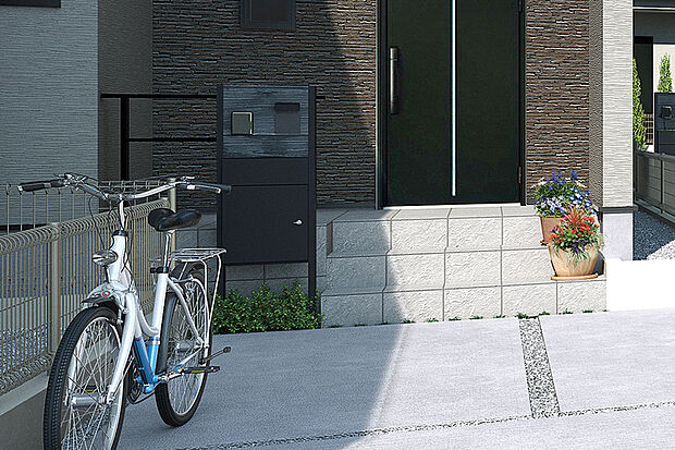 【【宅配ボックス・門柱】】留守の間でも荷物の受取ができる宅配ボックスを採用。落ち着きのある街のデザインと調和する、気品のある門柱とポストがエントランスの印象を引き締めます。
