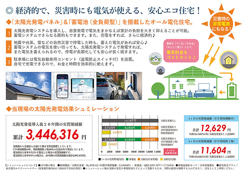 経済的で、災害時にも電気が使える、安心エコ住宅！「太陽光発電パネル」＆「蓄電池（全負荷型）」を搭載したオール電化住宅。