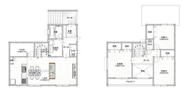 ウォークインクロゼット、パントリー、全室収納庫付き等収納重視の間取り(3号棟)