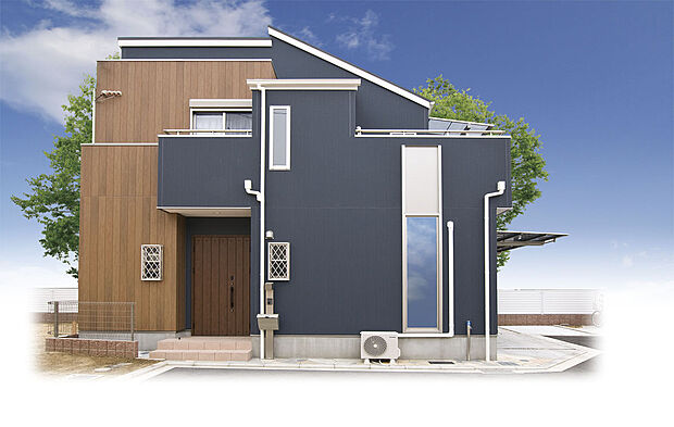 【外観デザインは専属建築士コーディネーターがご提案】ネイビーとブラウンのバランスが丁度いいオシャレな外観。