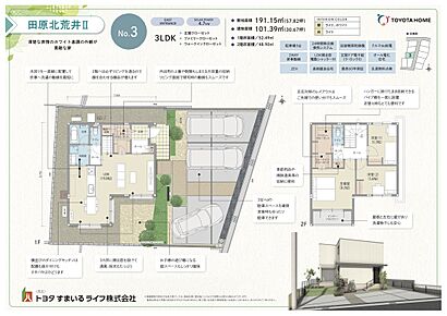 駐車が3台以上可能なゆとりのある敷地です。
回遊動線の家事ラクプラン！ 