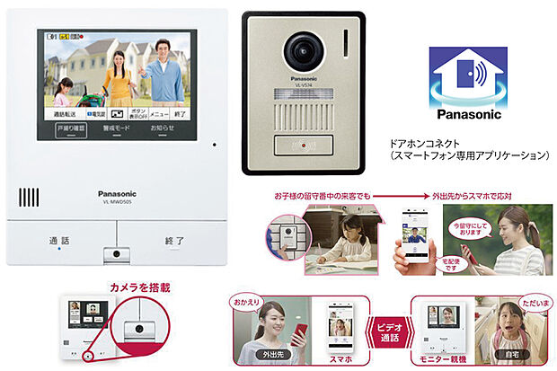 【【外でもドアホン/Panasonic】】録画機能付きのテレビドアホンはスマホアプリで遠隔操作が可能。不在時の対応も外出先から出来るので安心です。玄関システムキーと連動しているため、鍵を閉め忘れや、お子様の帰宅時など、離れていてもスマホで施解