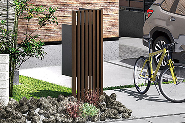 【【宅配ボックス付機能門柱】】宅配ボックス、ポスト、TVホンが一体となった機能的な門柱。外出時や対面で荷物を受け取る際の心配を解消します。