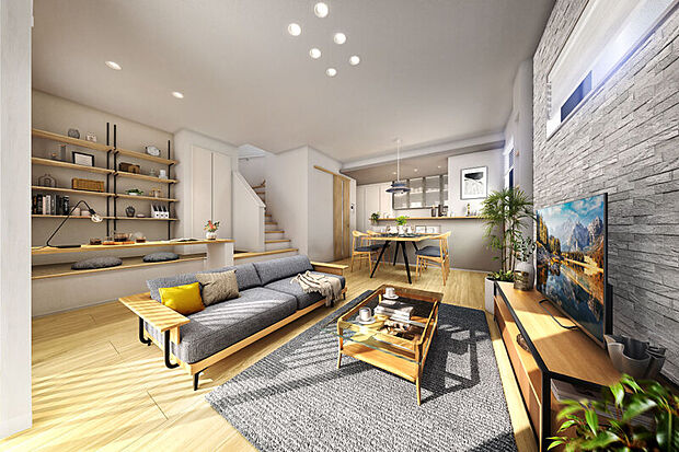 【【木質感と光が調和するリビング】】細部まで丁寧に考え抜かれたプラスαの設計で、変化していくライフスタイルに柔軟に応え、家族の笑顔が広がるリビング空間に仕上げました。