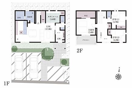 No.9_間取り図　2台並列駐車可能なゆとりある敷地です。 