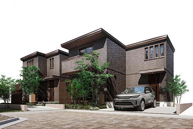 【 まちなみNo.3、4（完成イメージ）】リビングから続くウッドデッキは、目隠し格子で囲まれたプライベートゾーン。2台駐車が可能な区画もあり選択肢が広がります。※販売済区画を含む場合がございます。最新の販売状況は区画図等をご参照ください。