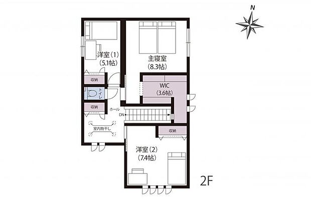 【3ＬＤＫ】No.2_プラン図2F　あると嬉しい3.6帖の大容量ウォークインクローゼット、室内干しスペースを完備！