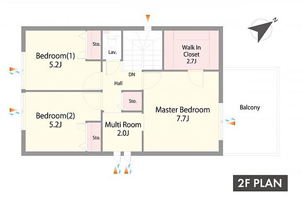 【3LDK】No.3_2F間取り図 バルコニーは隣家の視線へ配慮したハイウォール仕様となっています。