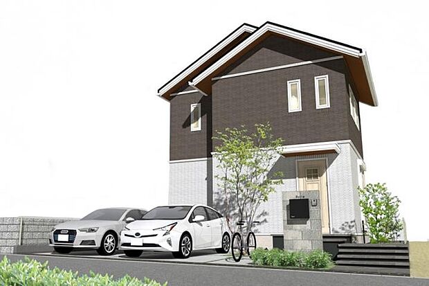 【No.4_外観パース1 】木造2×6工法の2階建て。※画像はすべてCGです。