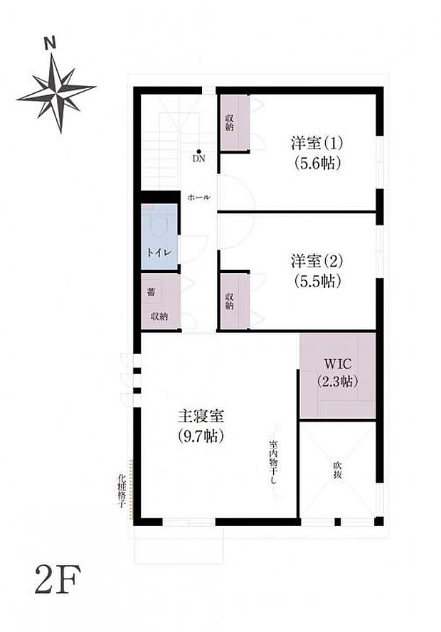 【3LDK】No.2_間取り図2F ウォークインクローゼット付きの広々主寝室で、心地よいくつろぎの時間を演出します。