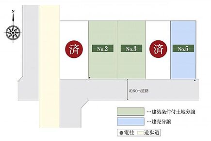 全5区画南向きで日当たり良好。まちなみガイドラインで整った景観を維持できます。 