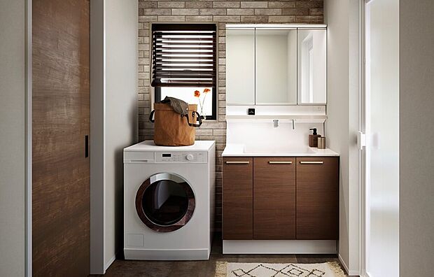 【洗面化粧台】◇ゆったり使え、洗濯もしやすい広々設計のボウル。空気を含んだ水滴で節水に貢献エアインシャワー。最大約20%節水。ヒーターなしでもくもりにくいエコミラー。