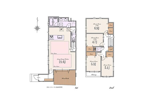 【2LDK+2S】建物面積:101.68m2(外部面積0.22m2含む)
