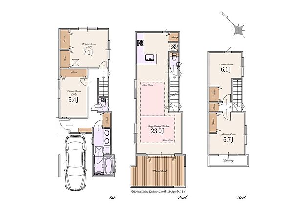 【2LDK＋2S】建物面積:134.12m2(車庫面積9.95m2・ポーチ部分3.64m2・バルコニー部分3.94m2含む)