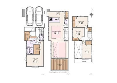 建物面積：164.49m2（車庫19.26m2・敷地内通路6.81m2含む） 