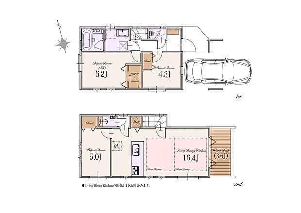 【2LDK+1S】建物面積:86.80m2(車庫・駐輪場面積12.12m2・外部面積0.09m2含む)