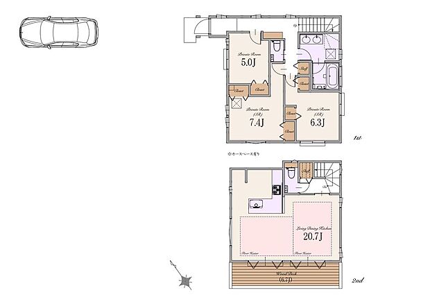 【B区画建物参考プラン】土地価格：10,590万円　建物参考プラン価格：2,400万円(税込) 総額：12,990万円(税込)土地面積：約95m2 建物面積：約96m2