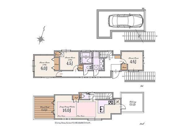 【1LDK+2S】建物面積:99.96m2(地下車庫19.09m2含む)
土地面積:101.37m2(建築確認申請上の控除面積 0.22m2含む)