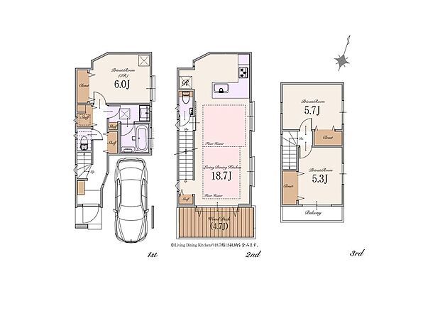【2LDK+S】建物面積:102.77m2(車庫面積13.25m2・ポーチ部分0.85m2を含む)