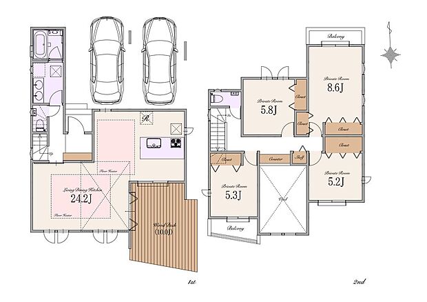 【建物参考プラン】建物面積約138m2(車庫面積約20m2・ポーチ部分約4m2含む)