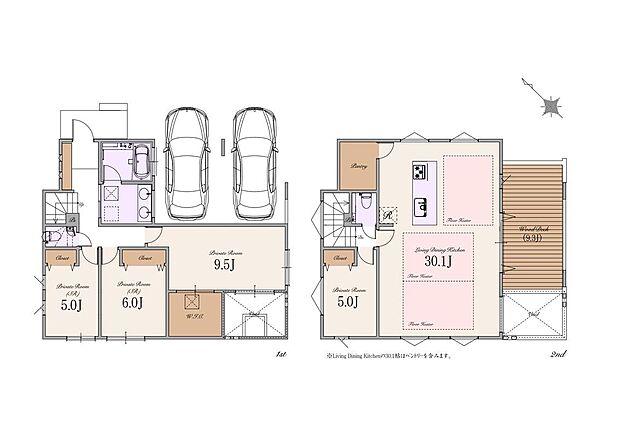 【2LDK+2S】建物面積:145.62m2(車庫面積18.23m2・外部面積2.37m2・宅配ボックス部分0.36m2・PS部分0.30m2含む)
土地面積:127.80m2(建築確認申請上の控除面積0.23m2含む)