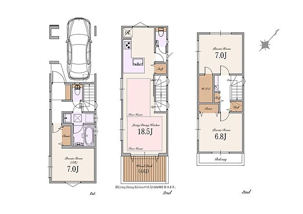【A区画 建物参考プラン】土地価格8,590万円、建物参考プラン価格2,400万円(税込)、総額10,990万円(税込)、土地面積約61m2、建物面積約111m2(車庫面積約13m2・宅配ボックス部分約1m2・外部面積約1m2含む)