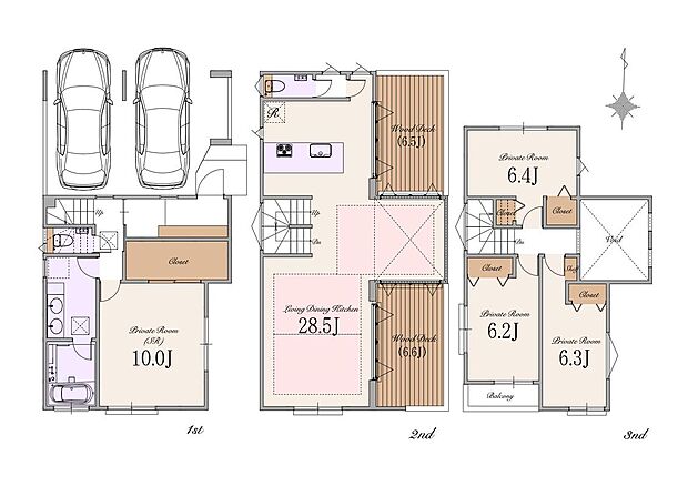 【建物参考プラン】土地価格14,490万円 建物参考プラン価格5,500万円(税込) 総額19,990万円(税込) 土地面積約約100m2 建物面積約約166m2(車庫面積約21m2・通路部分約7m2・バルコニー部分約5m2含む)