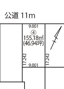4号地は約46坪。バランスの良い整形地です。 