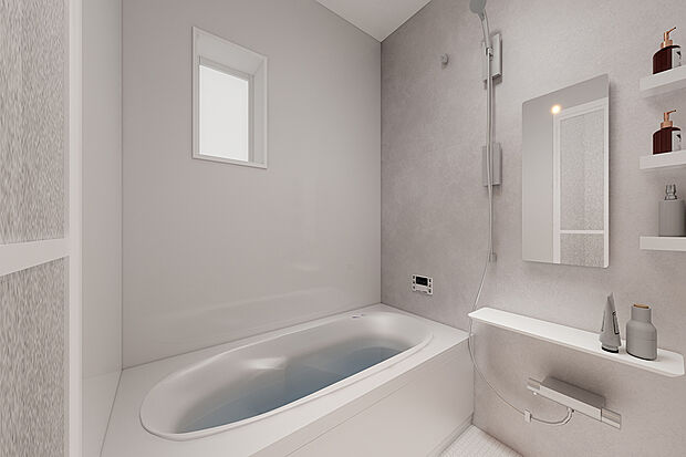 【浴室イメージ】浴槽の一部がベンチになっているので、そこに小さいお子さんを座らせてあげることで、大人も子供も快適なお湯の深さになります。