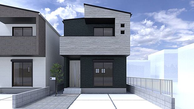 【No.2】繊細で上品なブラックの外壁をベースとし、アクセントとしてコンクリートの質感と木目の風合いをプラスした邸宅。