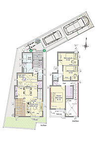 3LDK+小上がりラウンジ+ファミリークロゼット+パントリー

■敷地面積：124.83m2(37.76坪)
■建物面積：  88.77m2(26.98坪)
■１階面積：  48.44m2(14.62坪)
■２階面積：  40.33m2(12.06坪) 