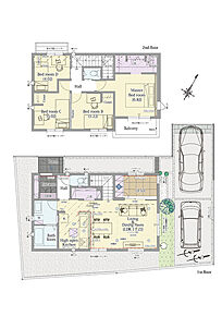 5LDK+ファミリーステーション+ウォークインクロゼット+パントリー+シューズクローク

■敷地面積：127.02m2(38.42坪)
■建物面積：  96.94m2(29.12坪)
■１階面積：  49.68m2(15.00坪)
■２階面積：  47.26m2(14.12坪) 