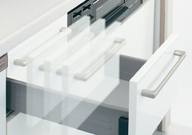 【ショックアブソーバー】開け閉めの際の衝撃を吸収し、ゆっくり閉まって安心な引出し機能を装備。