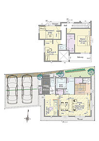 3LDK+小上がりラウンジ+ウォークインクロゼット+パントリー

■敷地面積：110.01m2(33.27坪)
■建物面積：  91.91m2(27.50坪)
■１階面積：  49.68m2(14.87坪)
■２階面積：  42.23m2(12.65坪)

 