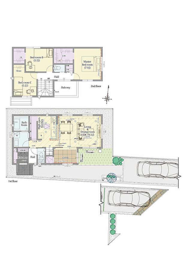 【4LDK】4LDK+2ウォークインクロゼット+シューズクローク+パントリー
■敷地面積:139.74m2(42.27坪)
■建物面積: 94.39m2(28.50坪)
■1階面積: 49.68m2(15.00坪)
■2階面積: 44.71m2(13.50坪)