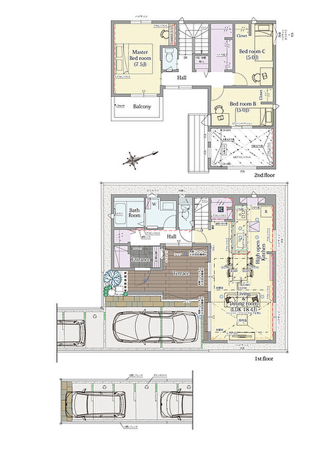 【3LDK】3LDK+2ファミリークローク+シューズクローク+パントリー
■敷地面積:125.26m2(37.89坪)
■建物面積: 93.56m2(27.50坪)
■1階面積: 50.92m2(14.62坪)
■2階面積: 42.64m2(12.87坪)