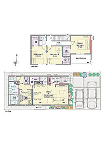 2LDK(3LDK対応可※有償対応)+3ウォークインクロゼット+パントリー

■敷地面積：110.13m2(33.31坪)
■建物面積：96.69m2(29.06坪)
■１階面積：50.51m2(15.25坪)
■２階面積：46.18m2(13.81坪) 