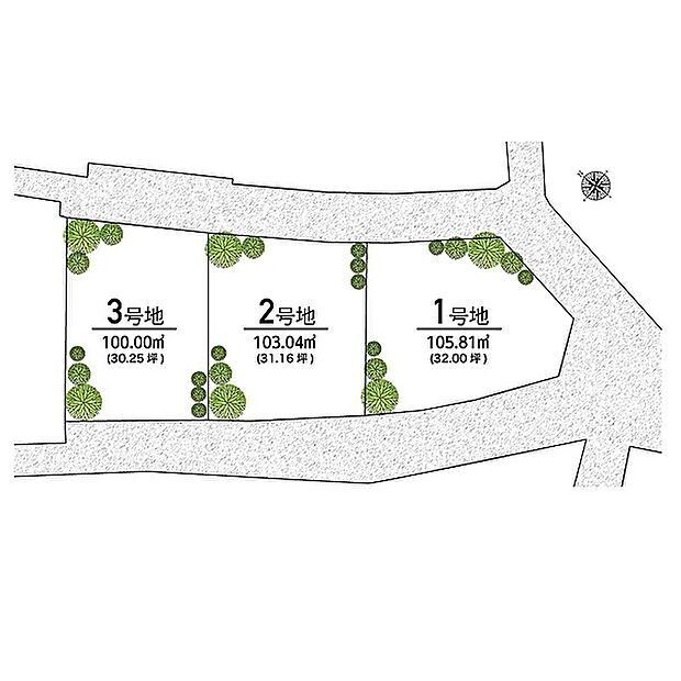 【【全体区画図】】全区画30坪超！南西側を含む両面道路により採光・通風を確保しやすく、開放感あるランドプランです。堺泉北道路や阪神高速道路にアクセスしやすくカー移動も◎各区画に駐車スペースを備えています。